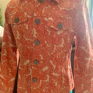 Light weight blazer. Muted red and khaki paisley.  Unlined.  Med Petite